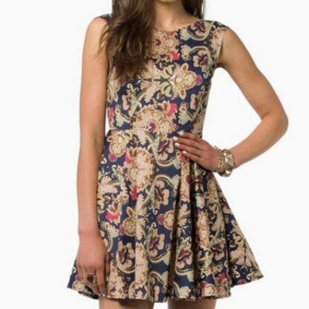 TObi small brocade skater fit flare mini dress